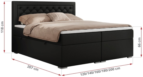 Boxspringbett, Modern Bett mit Multipocket-Matratze und zwei Bettkästen - JASIR - 120 x 200 cm - Schwarz Kunstleder - H3 Bild 5