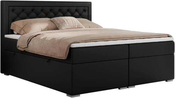 Boxspringbett, Modern Bett mit Multipocket-Matratze und zwei Bettkästen - JASIR - 120 x 200 cm - Schwarz Kunstleder - H3 Bild 3