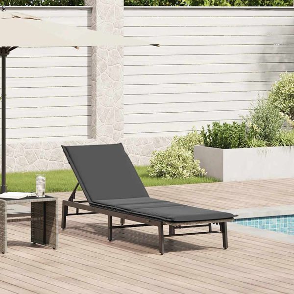 Sonnenliege, Gartenliege mit Auflage Grau Poly Rattan