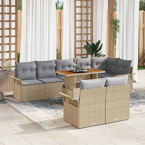 vidaXL Gartensofa-set mit Kissen 9 pcs Beige und Hellgrau Poly-Rattan 3349349