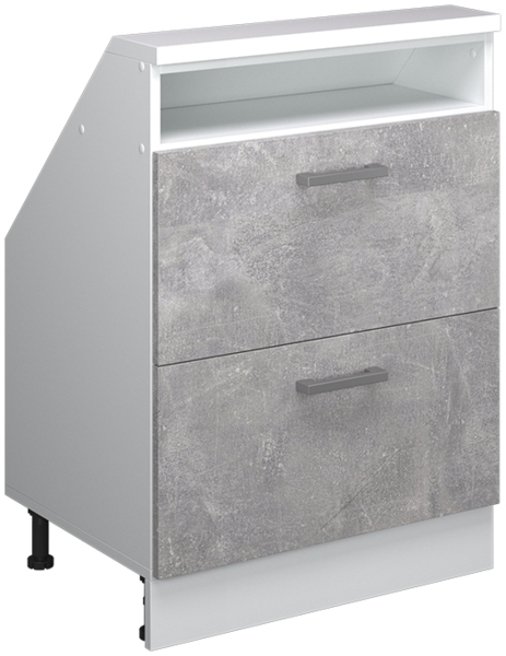 Küchenschrank für Dachschrägen R-Line Beton 60 cm mit 2 Schubladen Vicco