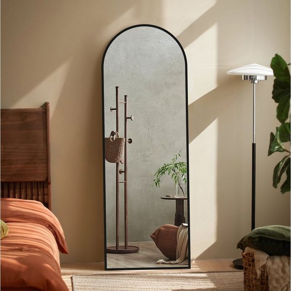 Boromal Ganzkörperspiegel Schwarz Weiß Rahmen Standspiegel Oval Wandspiegel Groß Wand Ganzkörper (für Schlafzimmer Badezimmer Wohnzimmer Arched), Spiegel Rund