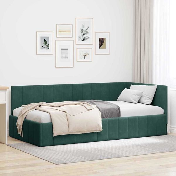 vidaXL Eckbettgestell mit Kopfteil Dunkelgrün 90 cm x 190 cm Samt 42016299