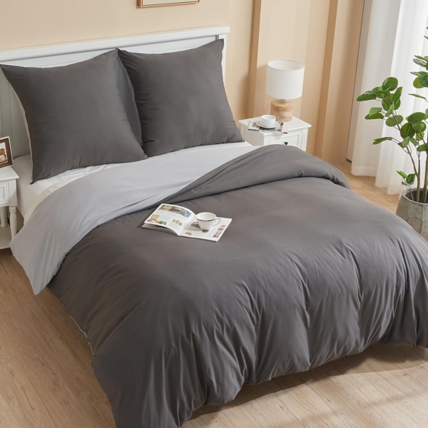Bettwäsche 155x220 Anthrazit/Hellgrau Mikrofaser