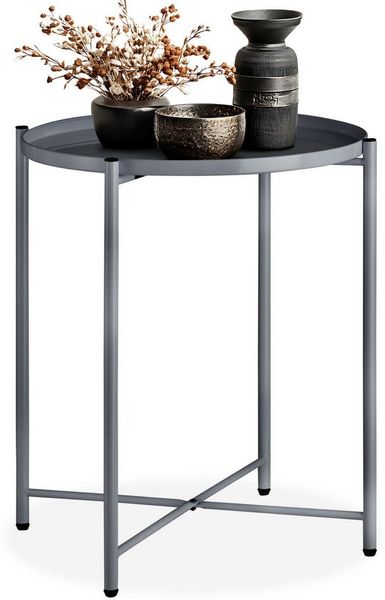 tectake 800911 Beistelltisch rund aus Metall, rustikaler Flair, abnehmbare Ablagefläche, stabil und standsicher, Couchtisch für Wohnzimmer Schlafzimmer Balkon, Ø45,5 x H53 cm (Dunkelgrau | Nr. 404186)