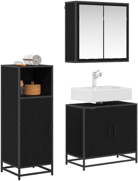 vidaXL Badezimmermöbel-Set 3 pcs Schwarz Eichen-Optik Holzwerkstoff 3402368