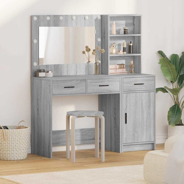 vidaXL Schminktisch mit Spiegelbeleuchtung 2 pcs Grau Holzwerkstoff 3334268