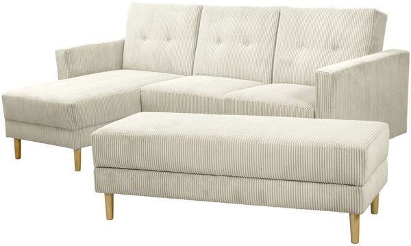 Funktionssofa mit Hocker Kattie Cordstoff creme