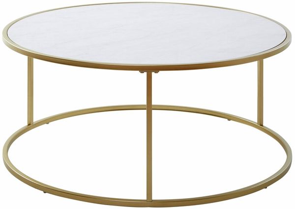 Jahnke 'SOL' Couchtisch Marmoroptik mit Stahl-Beinen, Holznachbildung Weiß, 89.5 x 41 x 89.5 cm, 10 kg belastbar
