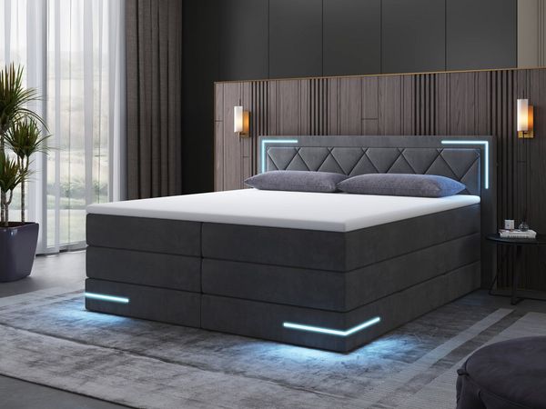 wonello Boxspringbett Arizona, mit LED Beleuchtung und Topper, wahlweise mit Bettkasten