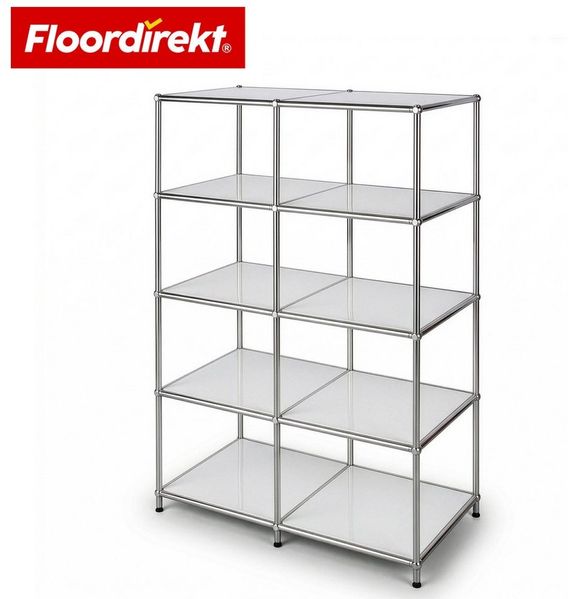 Floordirekt Bücherregal Standregal Concept Epure MK-015 Raumteiler, verchromtes Metallgestell, höhenverstellbare Kunststofffüße, 5 Ablagen, B78×T40×H118 cm