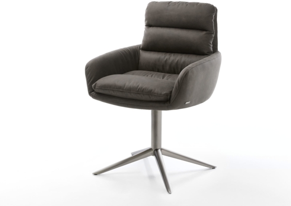 Drehstuhl Abelia-Flex mit Armlehnen Mikrofaser Anthrazit Vintage Fußkreuz Graphit 360° drehbar Wippfunktion