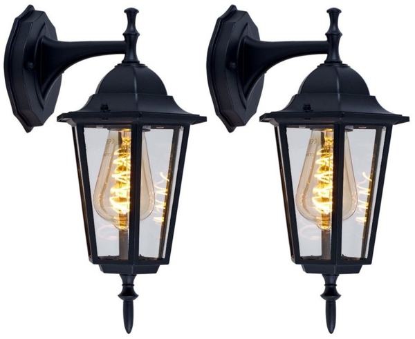 2x Wandleuchte, Laterne, Alu schwarz, Glas klar, H 36 cm