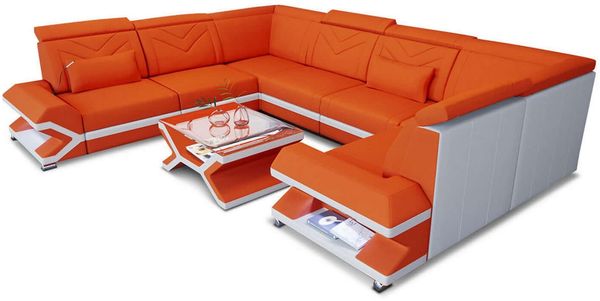 Wohnlandschaft Sorrento U Form aus Stoff - Mikrofaserstoff - orange-weiß - Links