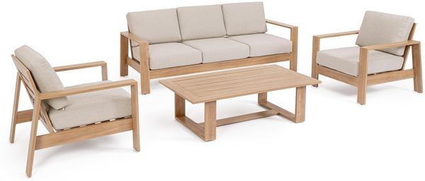 Garten-Set Ticlas 4er-Set aus Aluminium, modern, Natur, abziehbare Kissen, Outdoor geeignet