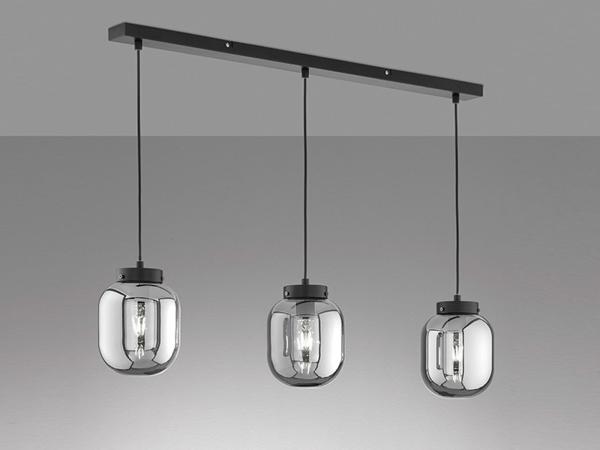 LED Pendelleuchte Industrial 3 flammig mit Rauchglas Glaskugeln - Länge 96cm