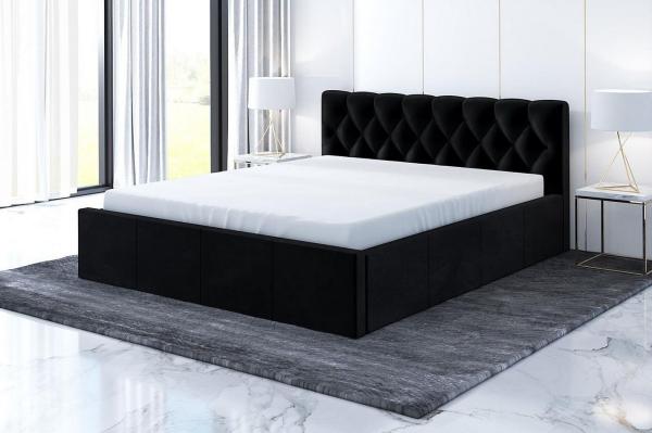 Polsterbett VOG 90x200 mit Matratze, Bettkasten und Lattenrost. Farbe: Schwarz 20