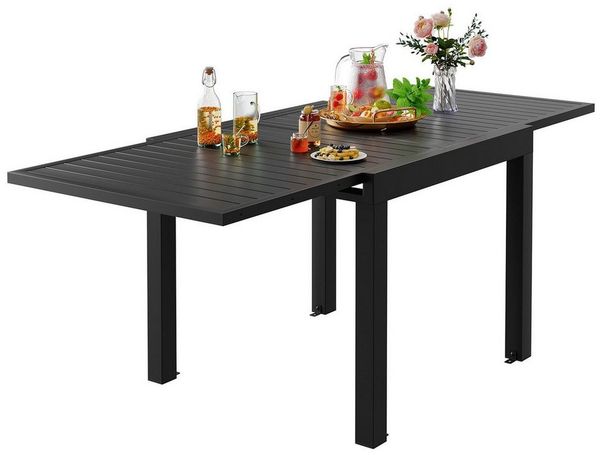 GUNJI Gartenstuhl Stapelstühle, Bequem, Korrosionsbeständigkeit Garten-essgruppe (verstärkter Alu-Outdoorstuhl, max Belastung 160 kg, stapelbar, leicht, Doppellagiger Sitzstoff), Aluminium-Gartentisch mit Klappbarer Tischplatte bis 100kg
