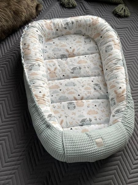 Loolay Bettnestchen Minze WAFFELPIQUE/ HASE Beige Weiß Babynest Babyausstattung, (Reisebett Nestchen SOLO/ o. in PREMIUM Geschenk SETS für Neugeborene, 1-tlg, 4 Jahreszeiten ATMUNGSAKTIVER WAFFELSTOFF Bestseller GESCHENK), LOOLAY® - 100% Europäische St...