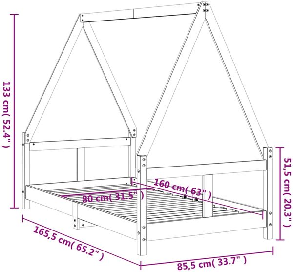 vidaXL Kinderbett Schwarz 80x160 cm Massivholz Kiefer 834461 Bild 9