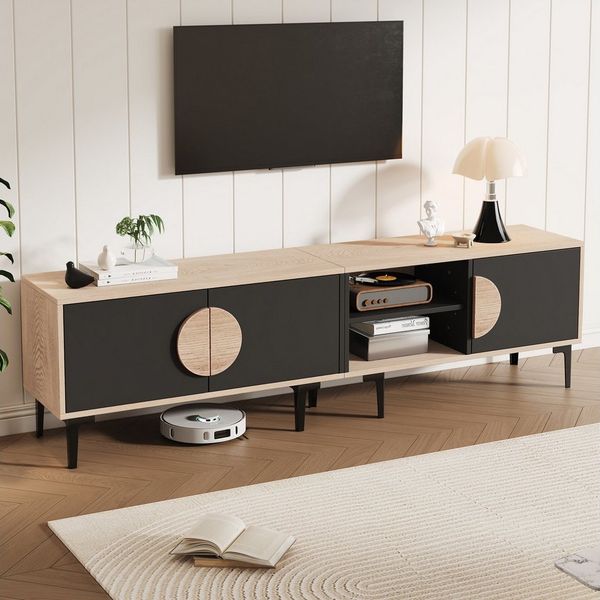 BlingBin TV-Schrank Lowboard TV-Ständer für Wohnzimmer, TV-Board (TV-Schrank, 1-St, TV-Möbel, 180 x 35 x 49 cm) mit 2 Schränke,TV-Board mit offene Ablagefächer, für 80-Zoll-Fernseher
