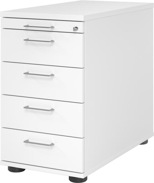 bümö Schreibtisch Schrank abschließbar, Schubladenschrank Holz in weiß, Container mit Schubladen - Schubladen Schrank Büro, Schreibtisch Container od. Schreibtisch Kommode mit Bügelgriffe, SC50-W-W-BS