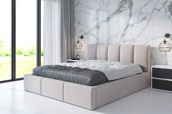 Polsterbett KENET-OM 160x200 mit Bettkasten und Lattenrost. Farbe: Beige 2