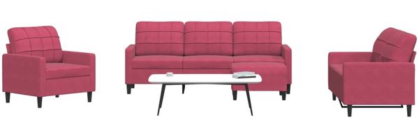 vidaXL 4-tlg. Sofagarnitur mit Kissen Weinrot Samt 3278365