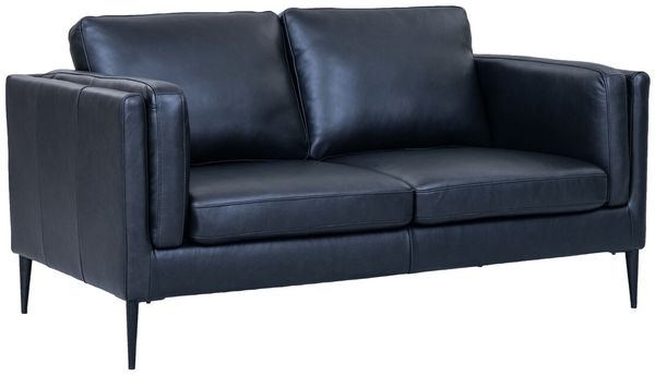2-Sitzer Sofa Aicena Leder Schwarz - Komfortsofa mit Taschenfederkern & Metall-Gestell