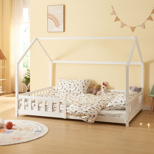 Hausbett Hesel, Kinderbett und Lattenrost, Weiß, 140x200 cm