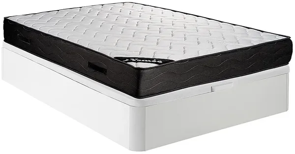 Vente-unique - MERISI Mattress and bed base set StoffHolz, Platte Weiß - B 140 cm x H 24 cm30 cm x L 190 cm