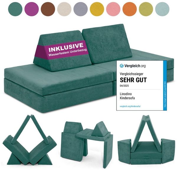Linodino Kindersofa Spielsofa I aus Schaumstoff Bausteine I Spielcouch für Kinder, Wasserfeste Unterbezüge, Waschbare Chenille Bezüge 30°