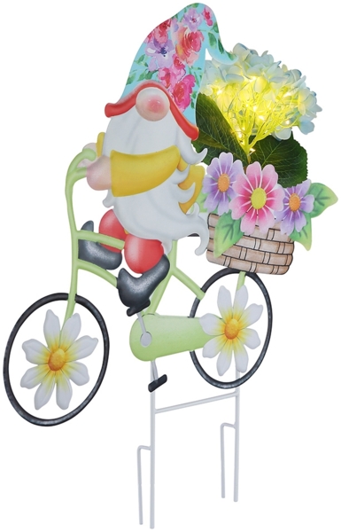 LED Solarleuchte, Zwerg auf Fahrrad, bunt, L 52,5 cm