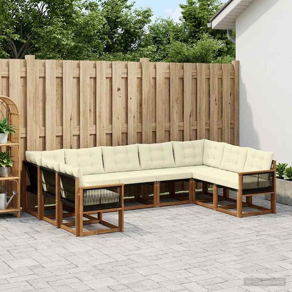 vidaXL Outdoor-Sofagarnitur mit Kissen 9 pcs Natur und Creme 3382206