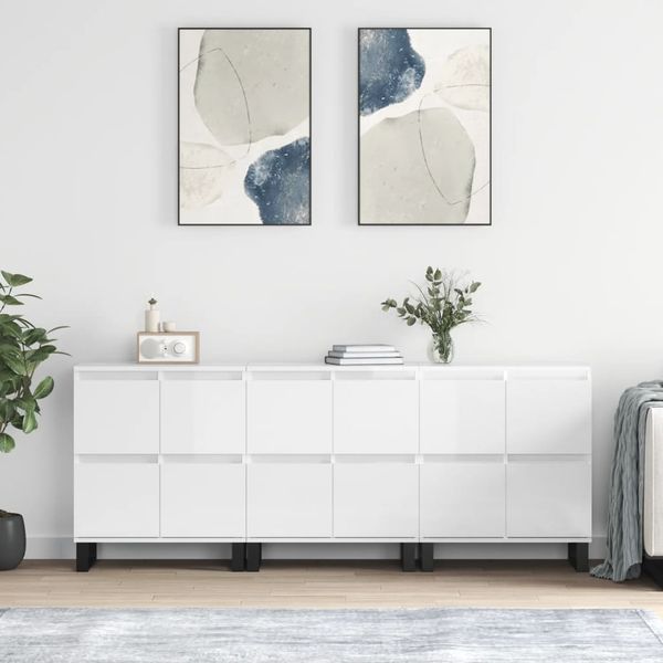 vidaXL Sideboards 3 Stk. Hochglanz-Weiß Holzwerkstoff 3190207