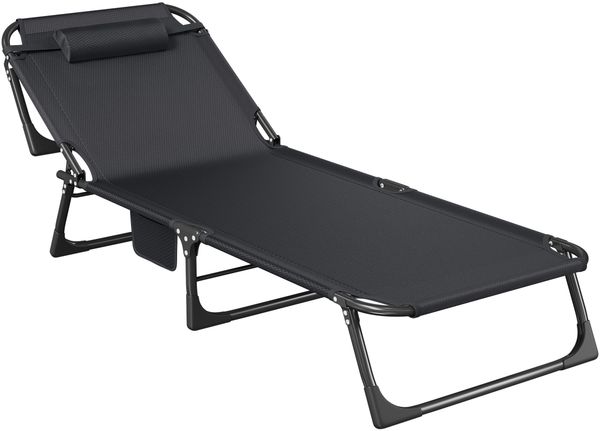 STEELSØN 'Nysaris' Sonnenliege mit Polsterauflage, schwarz, klappbar und leicht transportierbar, Gartenliege mit Seitentasche, Outdoor Liegestuhl bis 180 kg