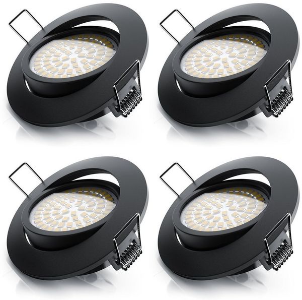 Brandson LED Einbaustrahler dimmbar & schwenkbar, Deckenspots, Aluminium Rahmen, schwarz, Dimmfunktion, Schwenkmechanismus (40° vertikal), LED fest integriert, warmweiß, Einbauleuchte / Spots ultra flach, Abstrahlwinkel 120 Grad, 4er Set