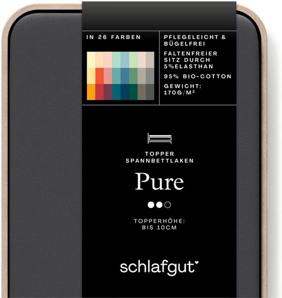Schlafgut 'PURE TOPPER' Spannbettlaken, für Topper bis 10 cm Höhe, Gray Deep, XL 180x200 cm - 200x220 cm, 100% Bio-Baumwolle Bild 2