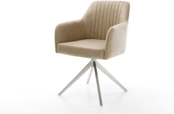 Esszimmerstuhl Greg-Flex Mikrofaser Beige Vintage Kreuzgestell breit Edelstahl Taschenfederkern
