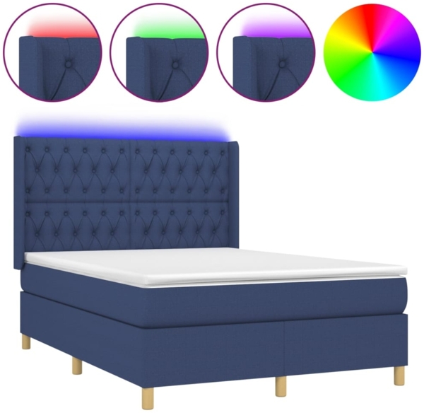 vidaXL Boxspringbett mit Matratze & LED Blau 140x200 cm Stoff 3139123
