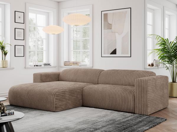 Ecksofa PASADENA, freistehendes Ecksofa, breite Armlehnen, Federsitz - links - Braun Cord