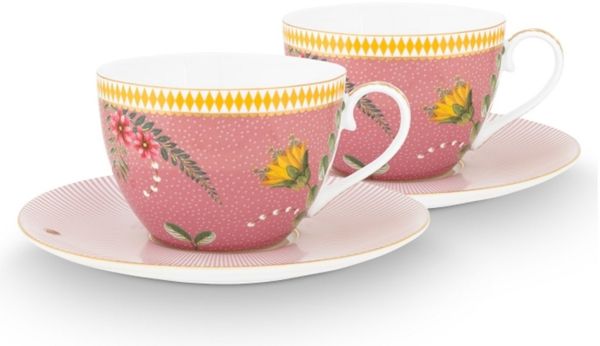 PiP Studio Tasse La Majorelle Tasse mit Untertasse pink 0,28 l Set2, Porzellan, Set/2 Cups & Saucers La Majorelle Pink 280ml