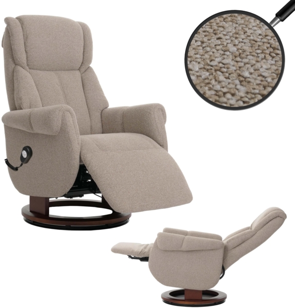 MCA Relaxsessel + Aufstehhilfe HWC-N58, Fernsehsessel Sessel Fußstütze Bouclé Stoff Holz ~ braun, Holz walnussfarben