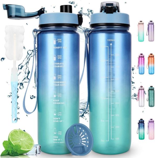 LuxusKollektion Becher Trinkflasche Sport 1L Auslaufsicher Motivierende Wasserflasche