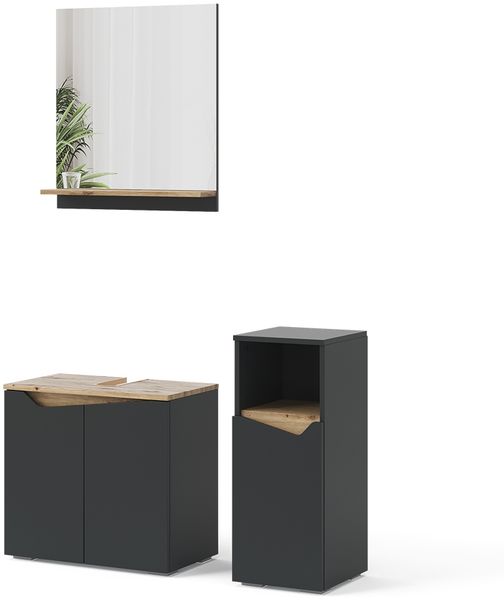 Badmöbel-Set Marelle Anthrazit 3 Teile, mit Midischrank Vicco
