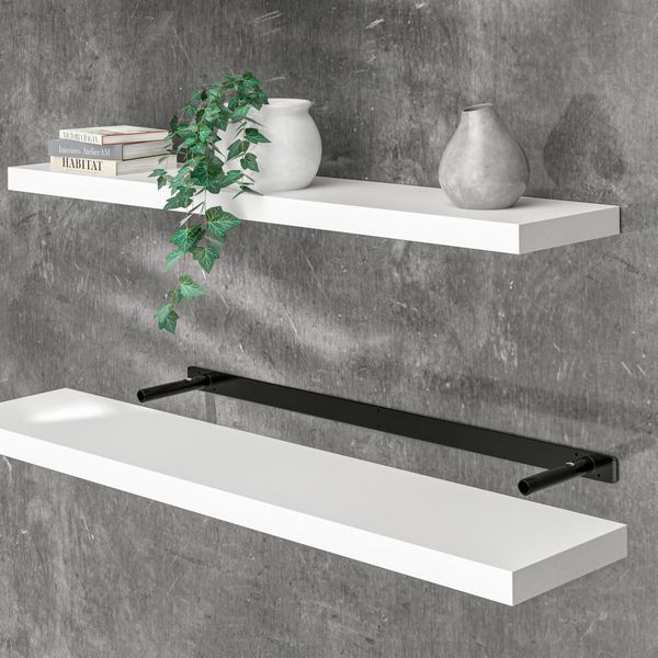 Casaria Wandregal mit Halterung, MDF, Weiß / Matt, 110 x 23 x 3,8cm