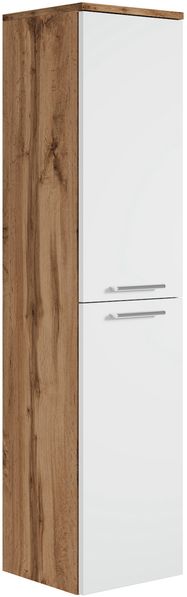 Badezimmerschrank Saturnus 35 x 35 x 130cm - Eiche Weiß - hoher Hängeschrank mit 2 Türen