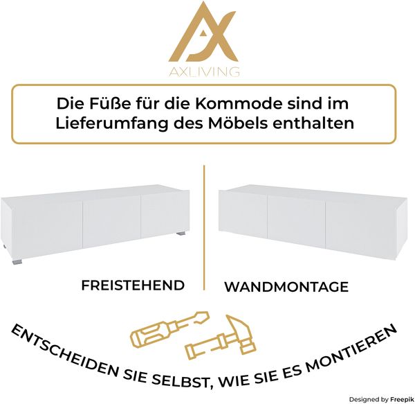 AX LIVING Wohnwand Modern Kossana 1 – 300 cm Breite, Funktional Weiß Bild 7