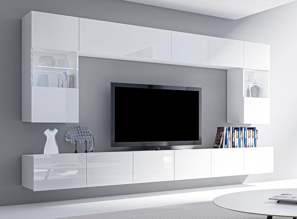 AX LIVING Wohnwand Modern Kossana 1 – 300 cm Breite, Funktional Weiß