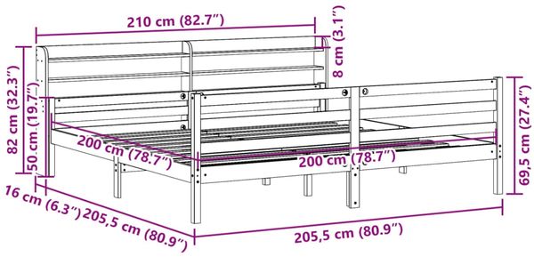 vidaXL Bettgestell mit Kopfteil ohne Matratze 200x200 cm 3306692 Bild 11